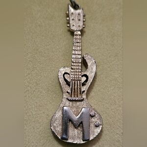 Pakula Vintage Signed M Monogram Gold Tone Guitar Pendant